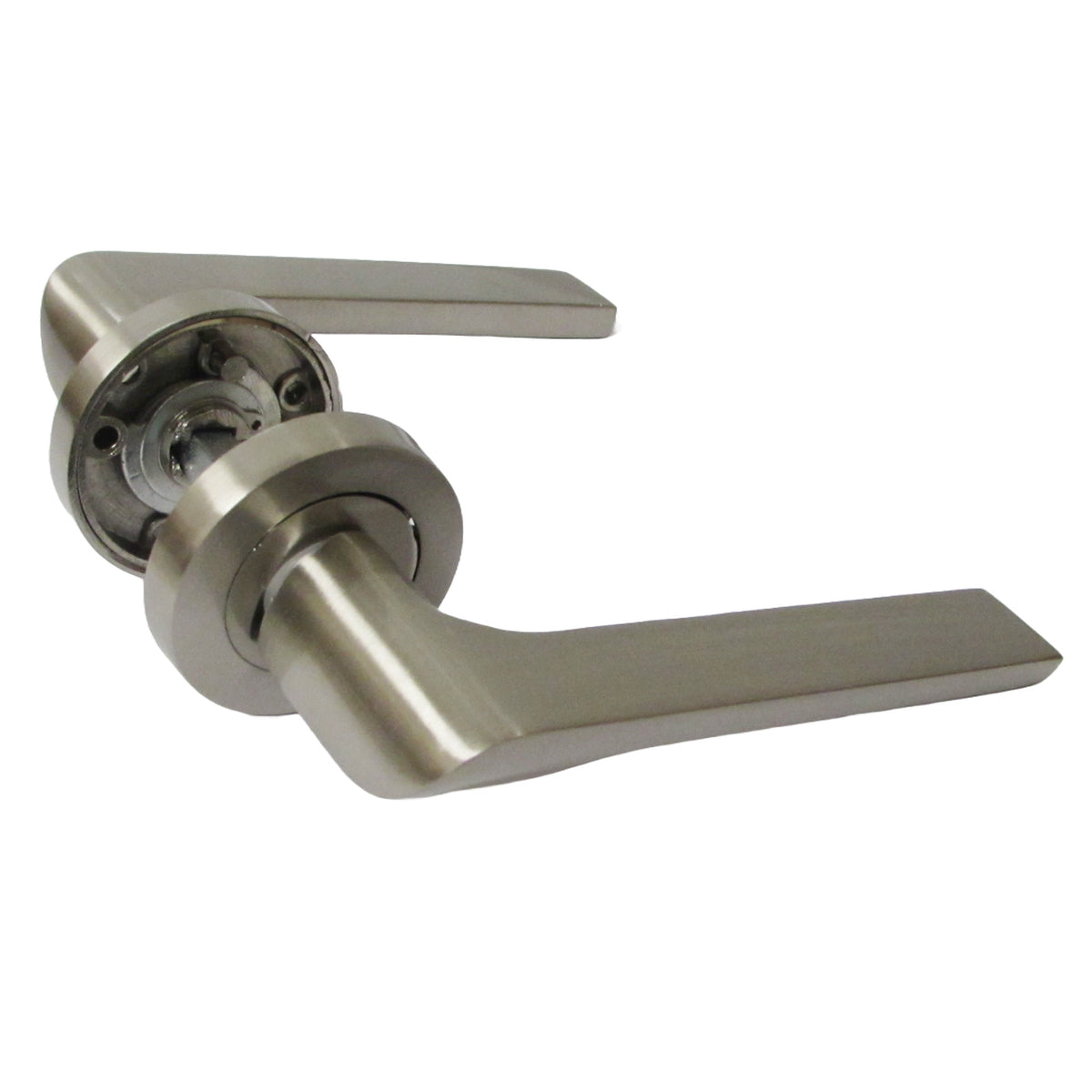Marketplace JPG companion for UNO-2 Door Handle Lock Key Set Modern Satin Nickel Lever on Rose Internal Escutcheon Pack