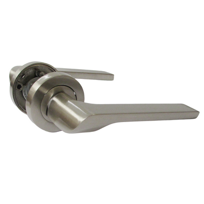 UNO-2 Door Handle Bathroom Set Modern Satin Nickel Lever on Rose Internal Thumbturn Pack
