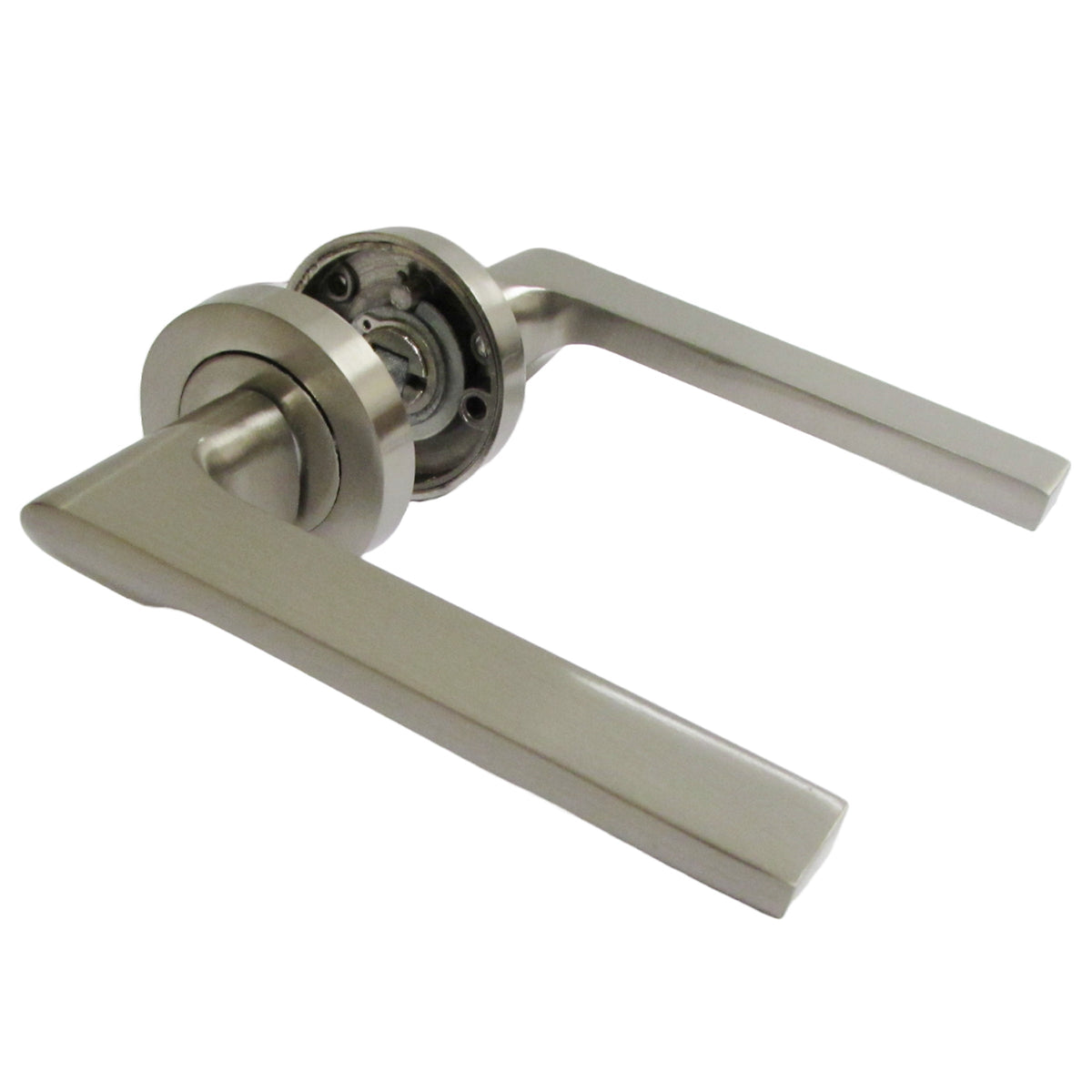 Marketplace JPG companion for UNO-2 Door Handle Lock Key Set Modern Satin Nickel Lever on Rose Internal Escutcheon Pack