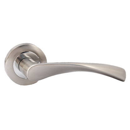 MULTIPACK Astrid Door Handles Latch Twist Lever on Rose - Satin and Chrome 120mm