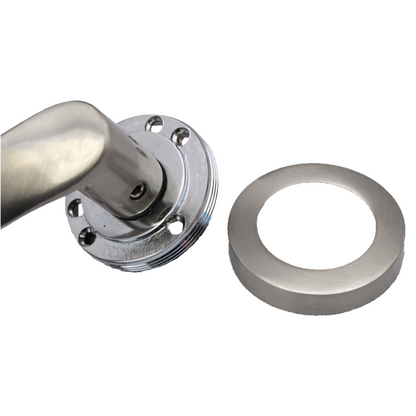 Astrid Door Handles Latch & Hinges Twist Lever on Rose - Satin Chrome 120mm