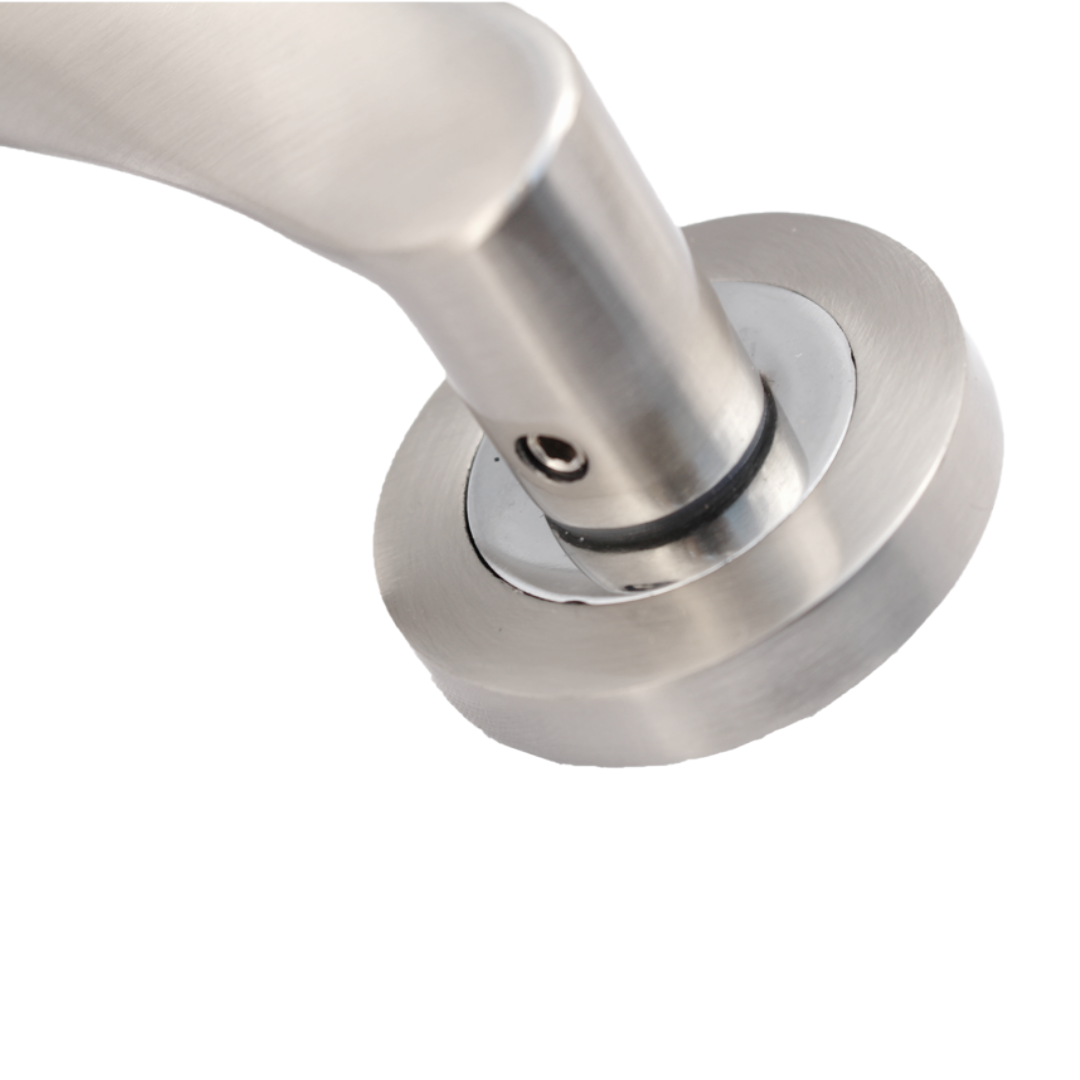 Astrid Door Handles Latch Pack Twist Lever on Rose - Satin Chrome 120mm