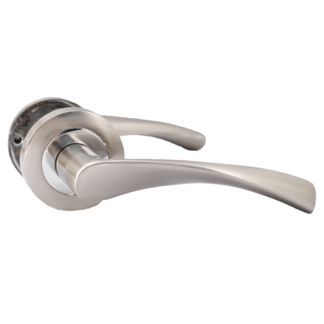 Astrid Door Handles Latch Pack Twist Lever on Rose - Satin Chrome 120mm