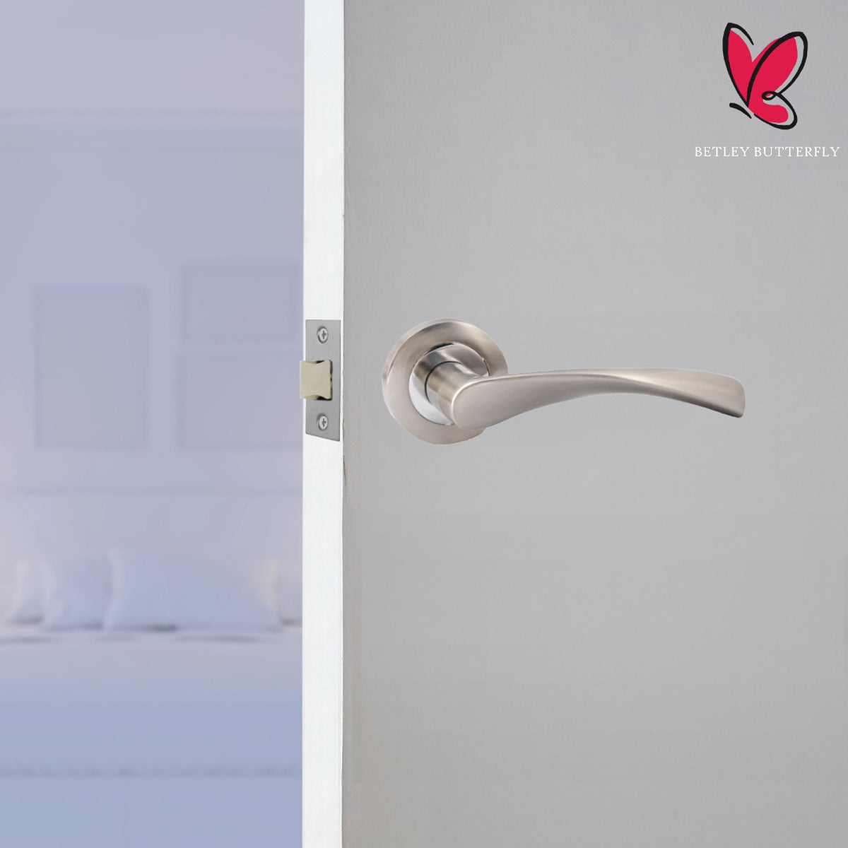 Marketplace JPG companion for Astrid Door Handles Latch Pack Twist Lever on Rose - Satin Chrome 120mm