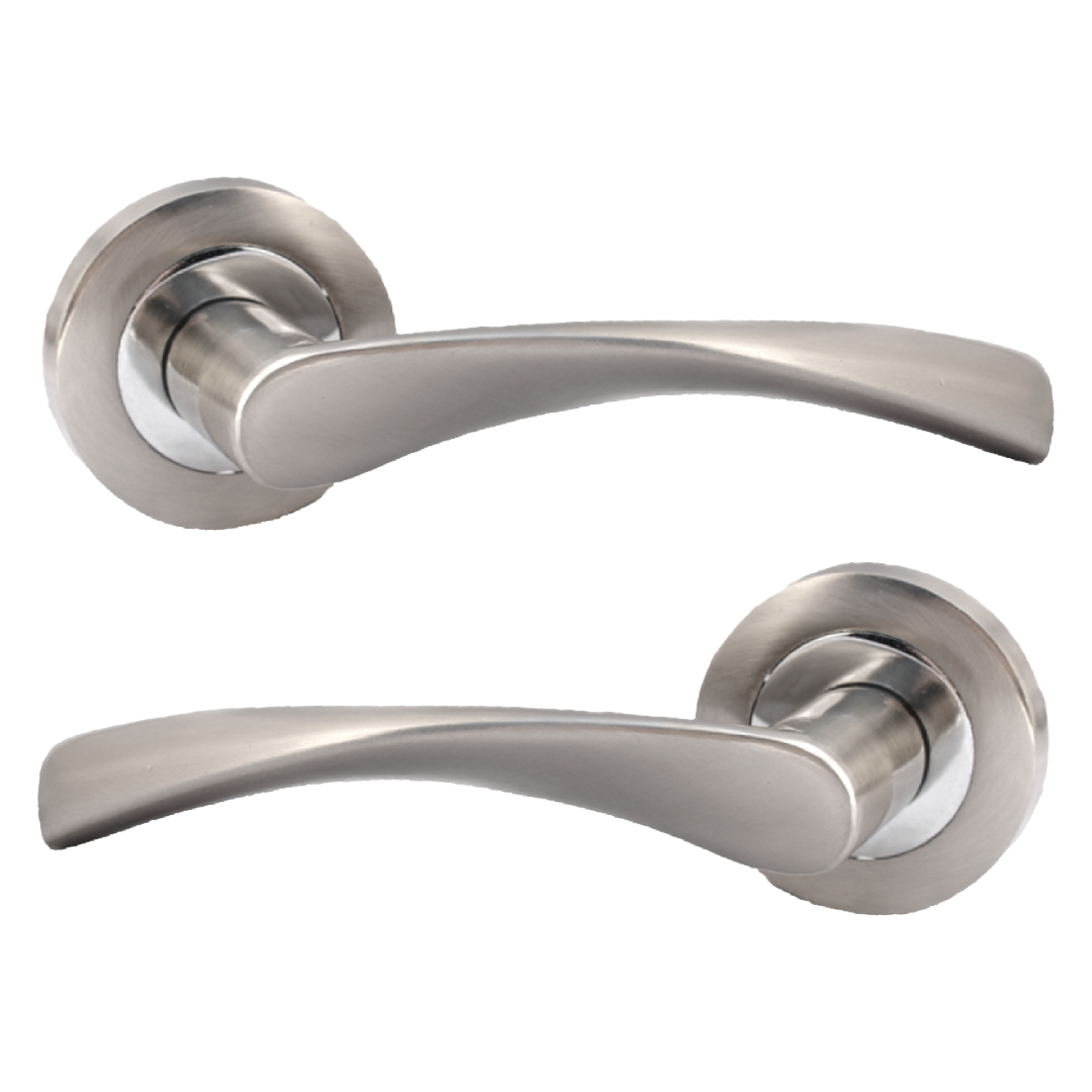 MULTIPACK Astrid Door Handles Latch Twist Lever on Rose - Satin and Chrome 120mm