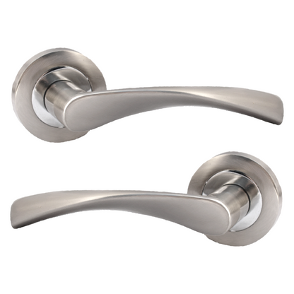 MULTIPACK Astrid Door Handles Latch Twist Lever on Rose - Satin and Chrome 120mm