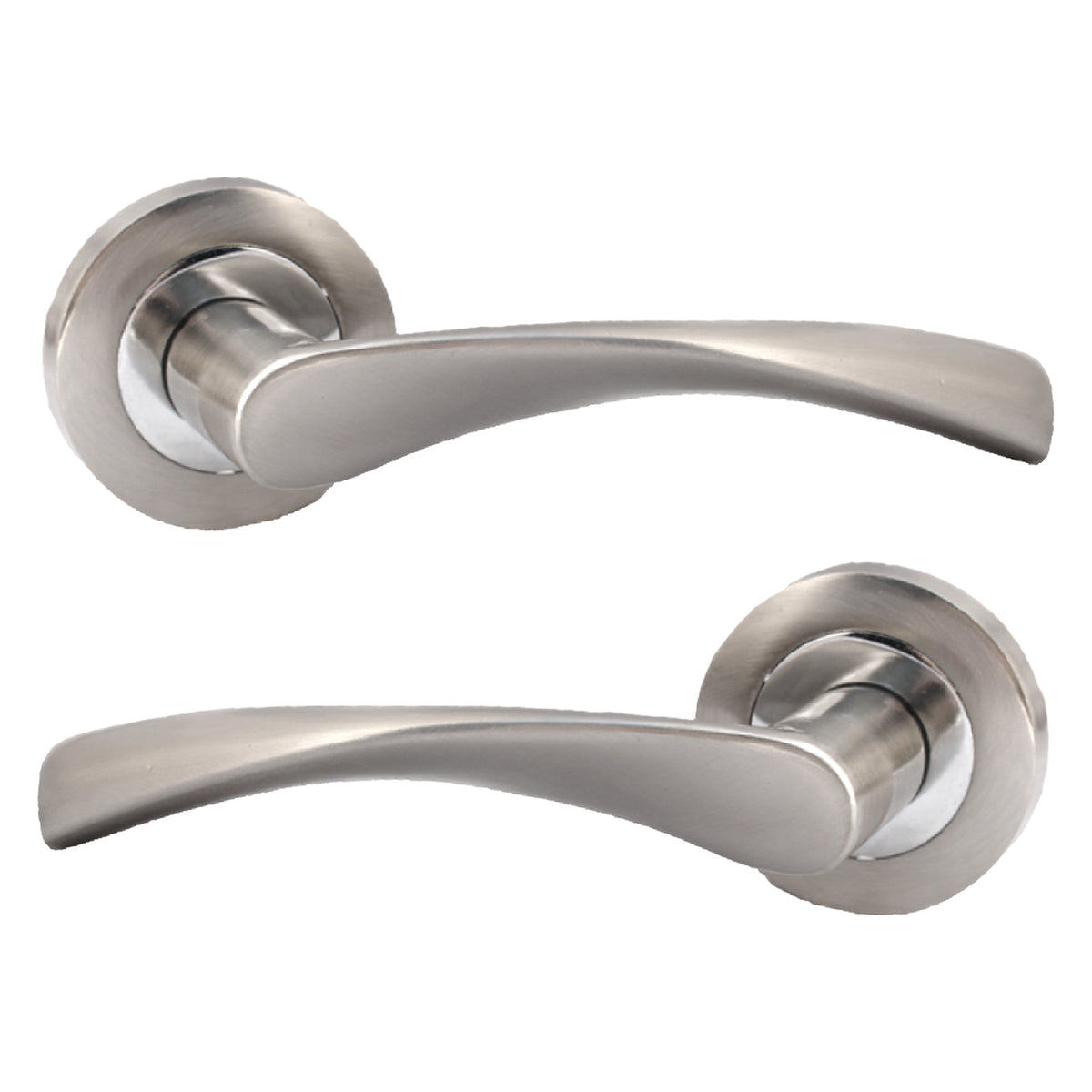 Marketplace JPG companion for Multipack Astrid Door Handles Latch Twist Lever on Rose - Satin and Chrome 120mm