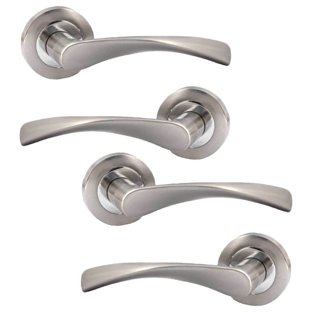 MULTIPACK Astrid Door Handles Latch Twist Lever on Rose - Satin and Chrome 120mm