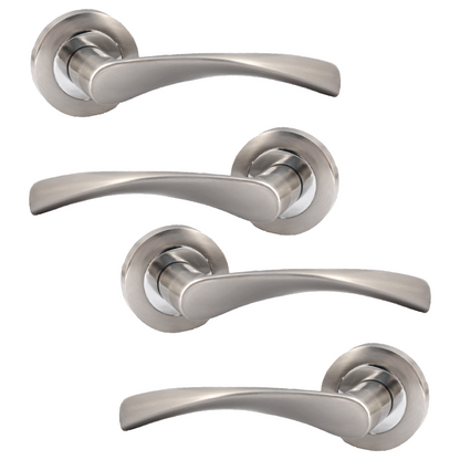MULTIPACK Astrid Door Handles Latch Twist Lever on Rose - Satin and Chrome 120mm