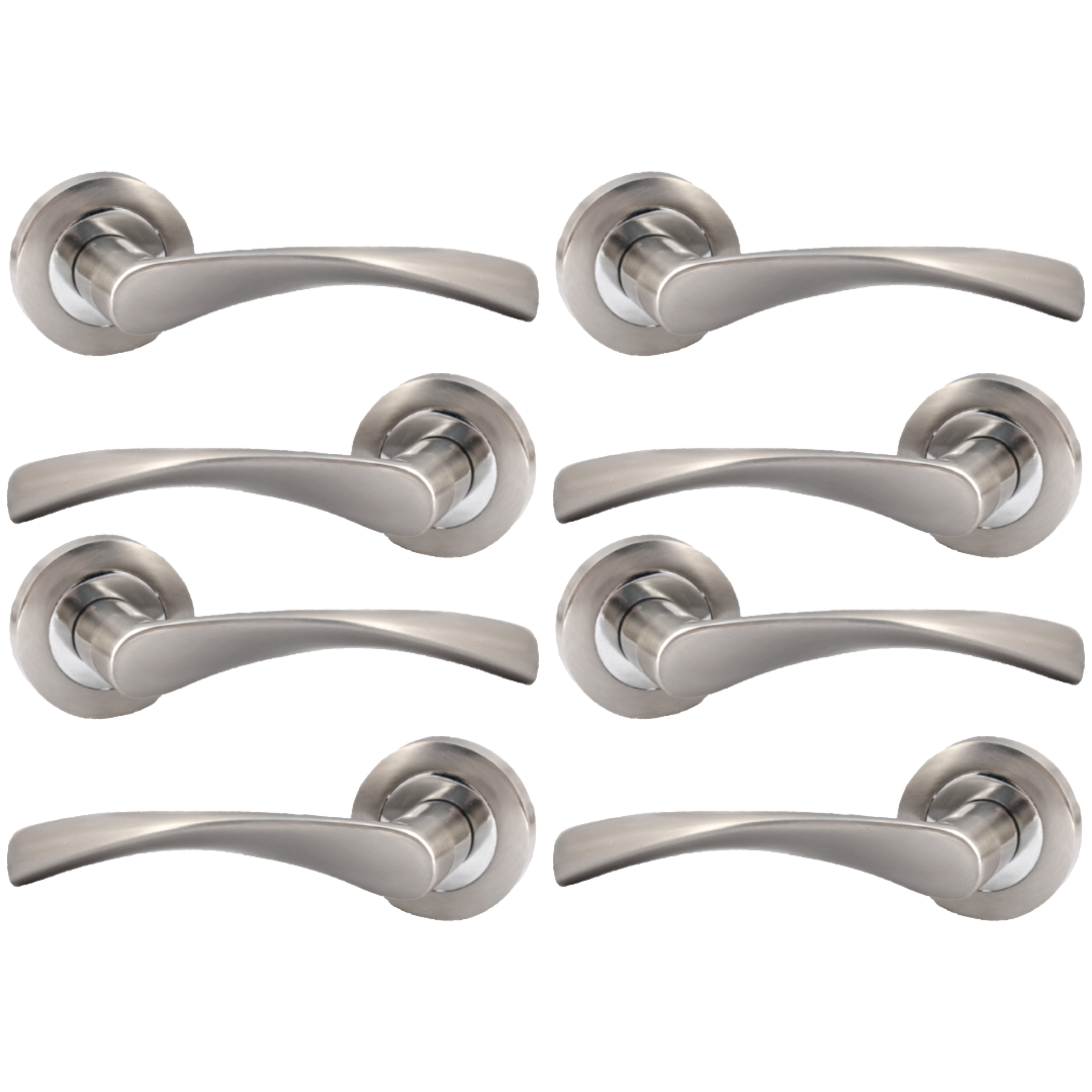 MULTIPACK Astrid Door Handles Latch Twist Lever on Rose - Satin and Chrome 120mm