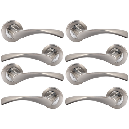 MULTIPACK Astrid Door Handles Latch Twist Lever on Rose - Satin and Chrome 120mm