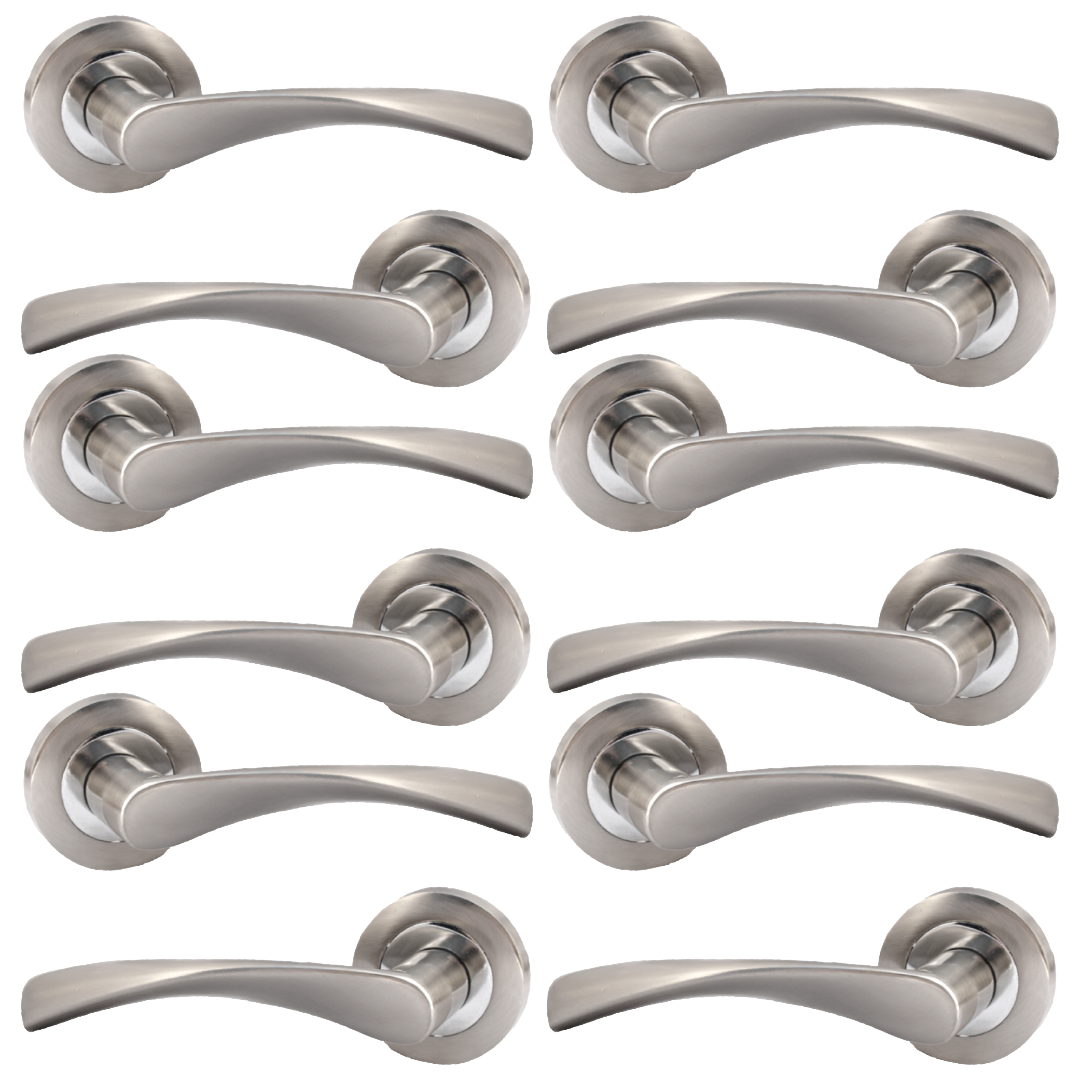 MULTIPACK Astrid Door Handles Latch Twist Lever on Rose - Satin and Chrome 120mm