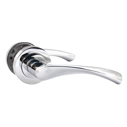Astrid Door Handles Latch Twist Lever on Rose - Chrome 120mm