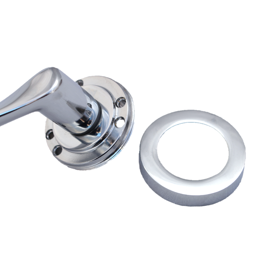 Astrid Door Handles Latch Twist Lever on Rose - Chrome 120mm