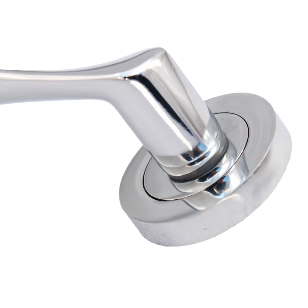 Astrid Door Handles Latch Twist Lever on Rose - Chrome 120mm