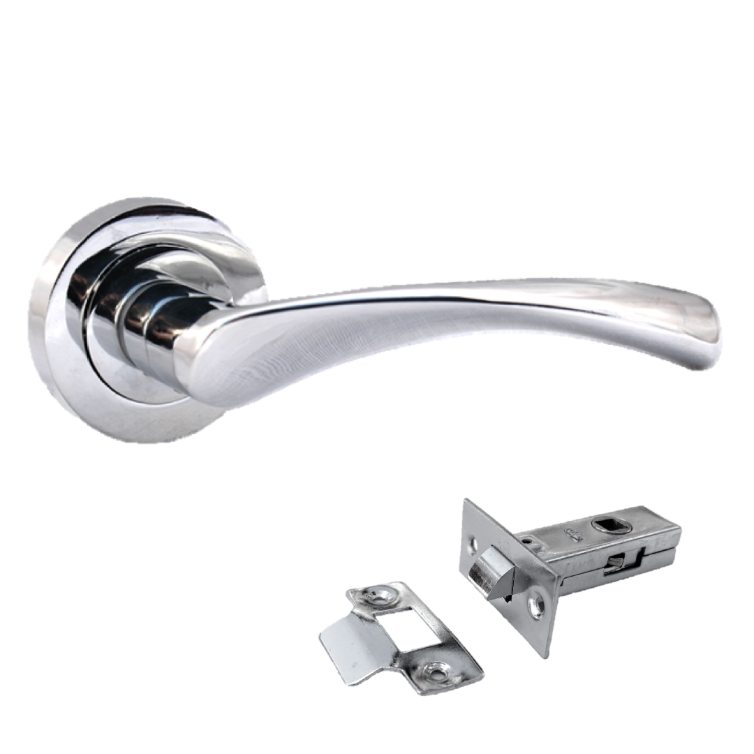 Astrid Door Handles Latch Twist Lever on Rose - Chrome Latch 120mm