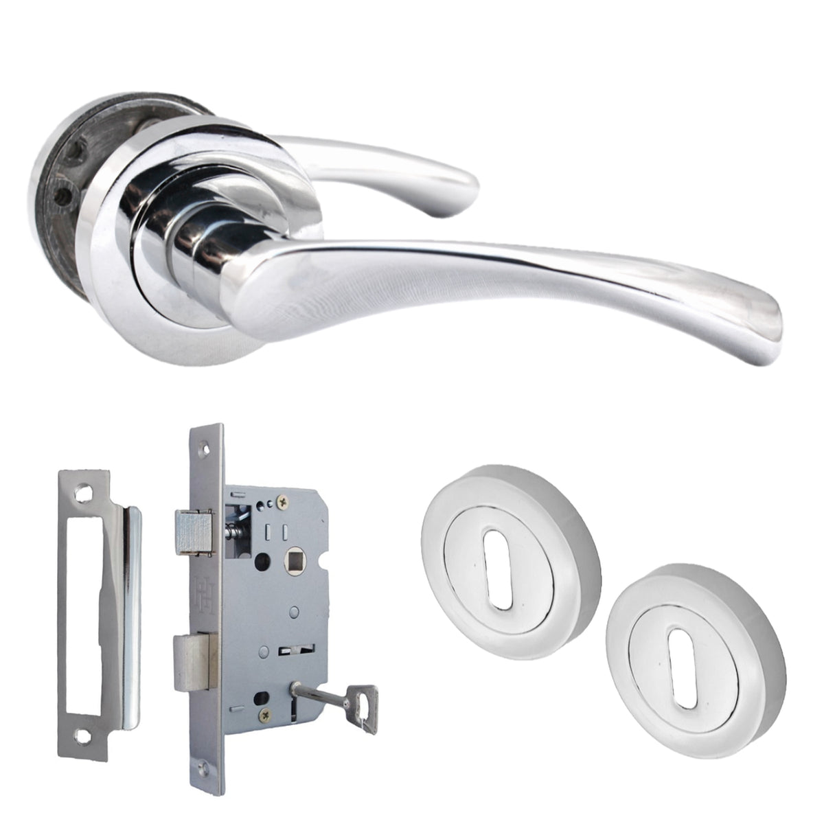Marketplace JPG companion for Astrid Door Handles Latch Twist Lever on Rose Chrome Escutcheon Key Lock 120mm - 50mm