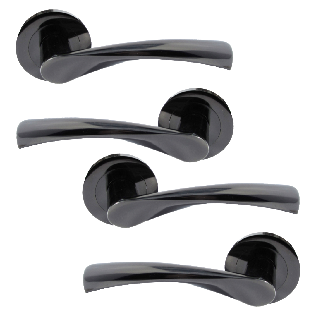 MULTIPACK Astrid Door Handles Latch Twist Lever on Rose - Black Nickel 120mm