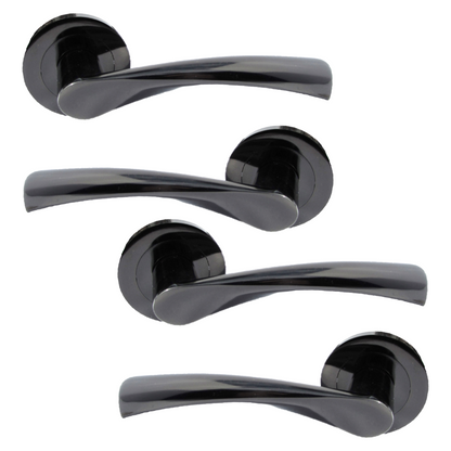 MULTIPACK Astrid Door Handles Latch Twist Lever on Rose - Black Nickel 120mm