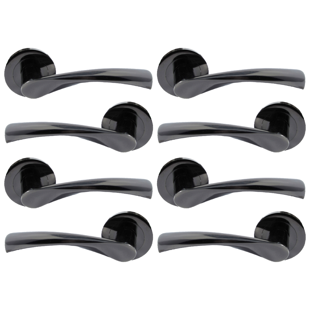 MULTIPACK Astrid Door Handles Latch Twist Lever on Rose - Black Nickel 120mm