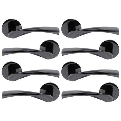MULTIPACK Astrid Door Handles Latch Twist Lever on Rose - Black Nickel 120mm