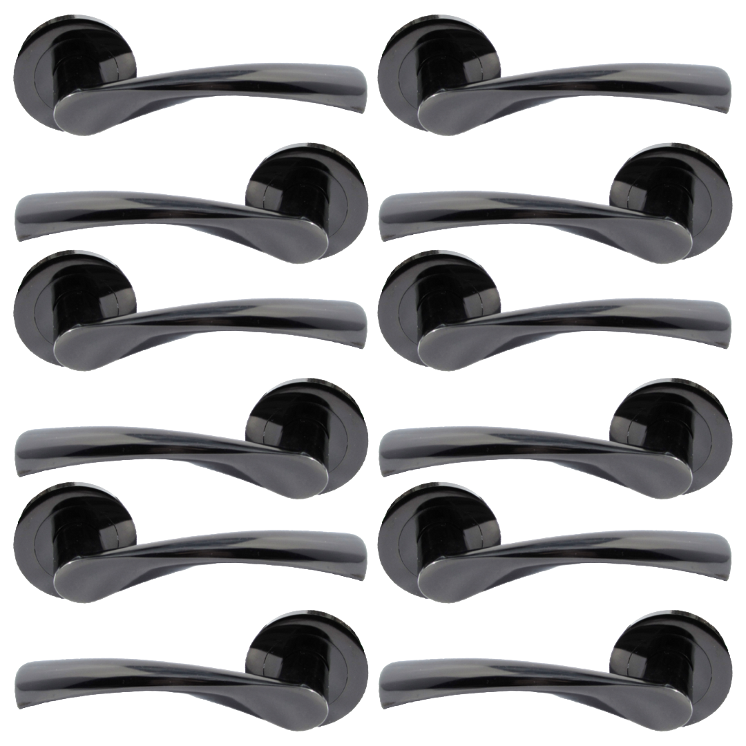 MULTIPACK Astrid Door Handles Latch Twist Lever on Rose - Black Nickel 120mm