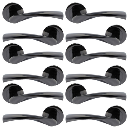 MULTIPACK Astrid Door Handles Latch Twist Lever on Rose - Black Nickel 120mm