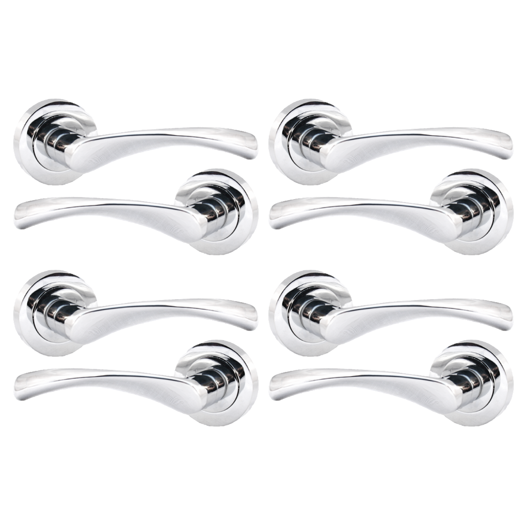 MULTIPACK Astrid Door Handles Latch Twist Lever on Rose - Chrome 120mm