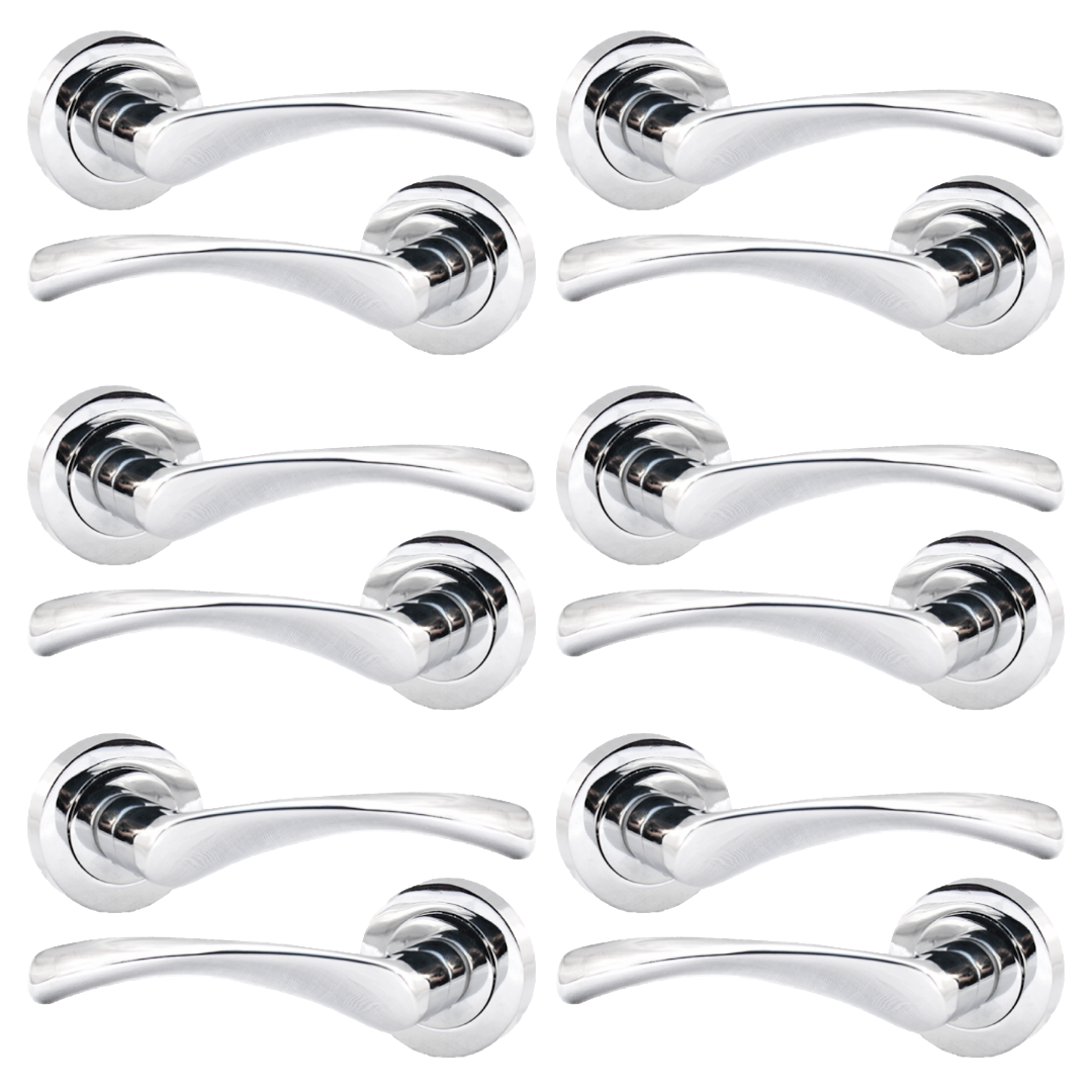 MULTIPACK Astrid Door Handles Latch Twist Lever on Rose - Chrome 120mm