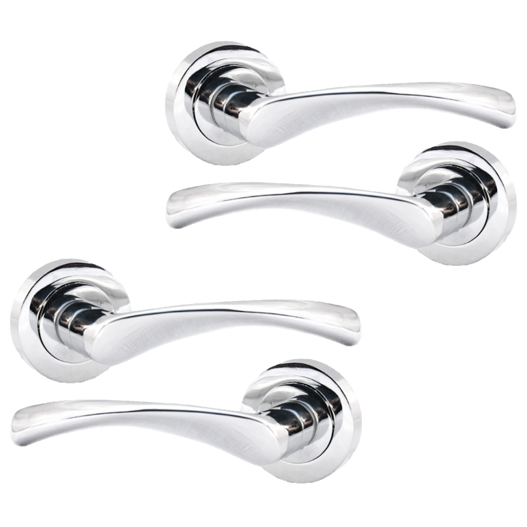 MULTIPACK Astrid Door Handles Latch Twist Lever on Rose - Chrome 120mm
