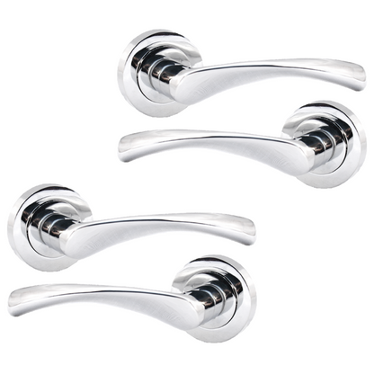 MULTIPACK Astrid Door Handles Latch Twist Lever on Rose - Chrome 120mm