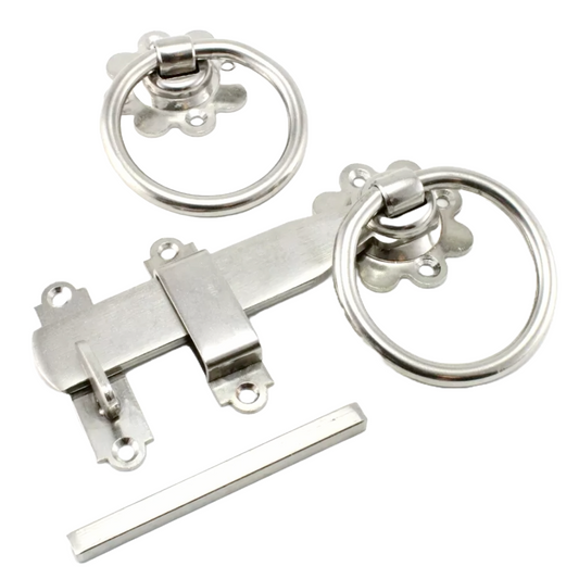 Loquet de portail à anneau en acier inoxydable, 150 mm, qualité 316, poignée double face, loquet de porte de jardin, métal de qualité