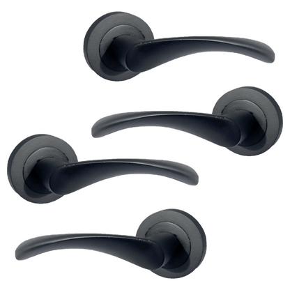 MULTIPACK Astrid Door Handles Latch Twist Lever on Rose Duo - Matt Black 120mm