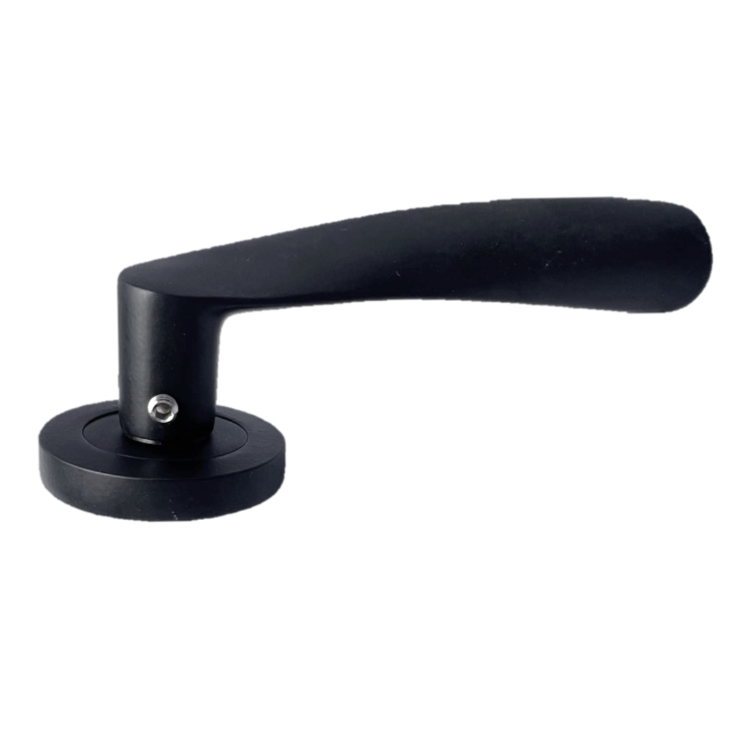 Astrid Door Handles Latch Twist Lever on Rose - Matt Black 120mm