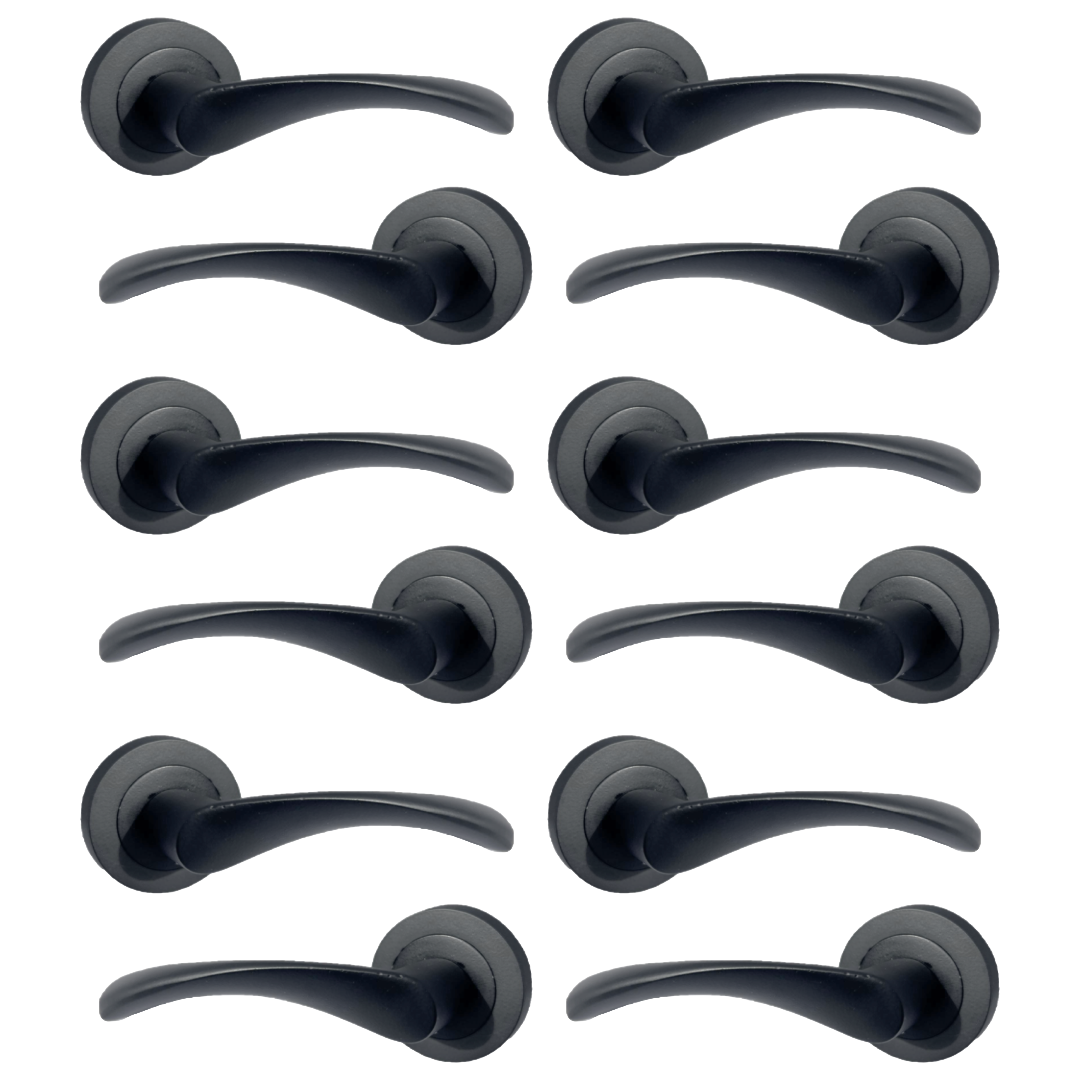 MULTIPACK Astrid Door Handles Latch Twist Lever on Rose Duo - Matt Black 120mm