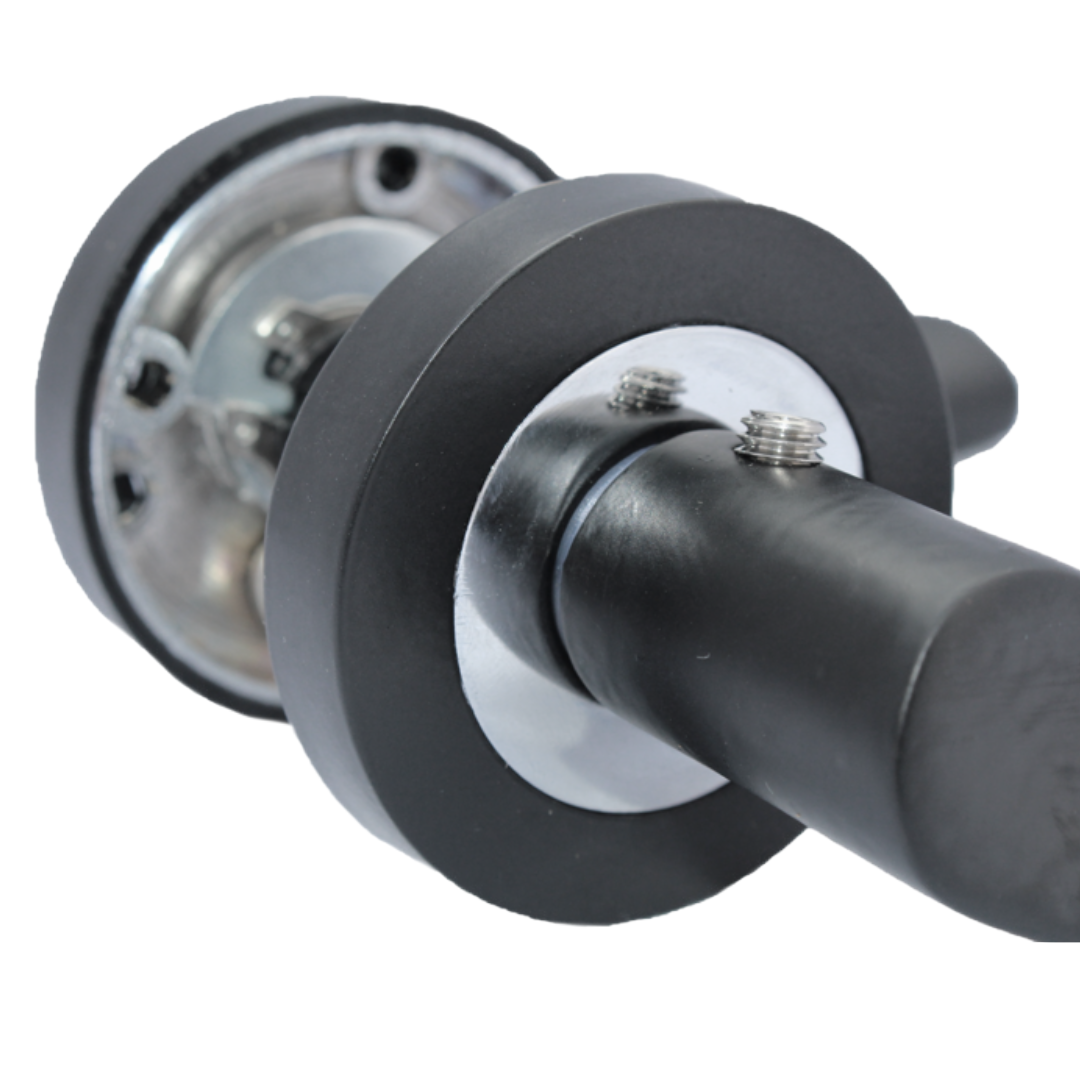 Astrid Door Handles Latch Twist Lever on Rose Duo - Matt Black Chrome 120mm