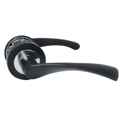 Astrid Door Handles Latch Twist Lever on Rose Duo - Matt Black Chrome 120mm