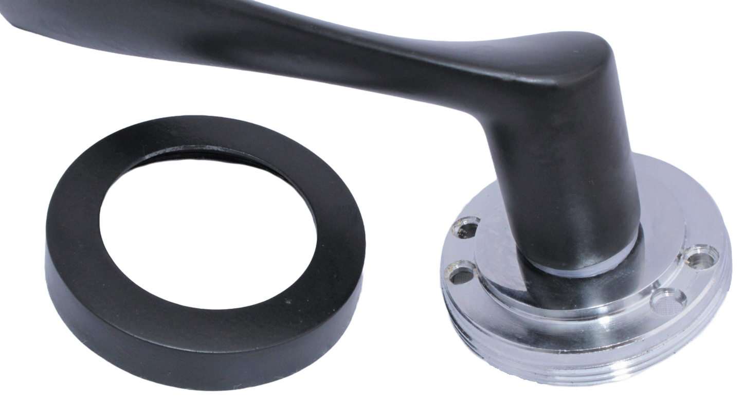 Astrid Door Handles Latch Twist Lever on Rose Duo - Matt Black Chrome 120mm