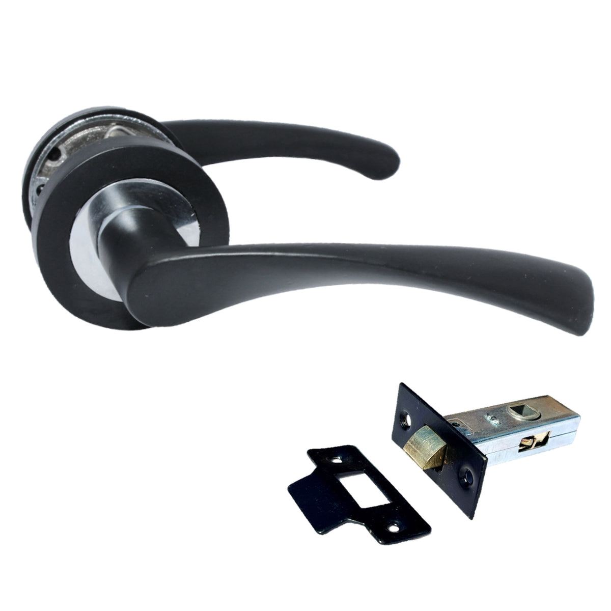 Marketplace JPG companion for Astrid Door Handles Latch Twist Lever on Rose Duo - Matt Black Chrome Latch 120mm - 50mm