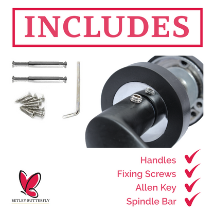 Astrid Door Handles Latch Twist Lever on Rose Duo Matt Black Chrome Bath Thumbturn Lock 120mm