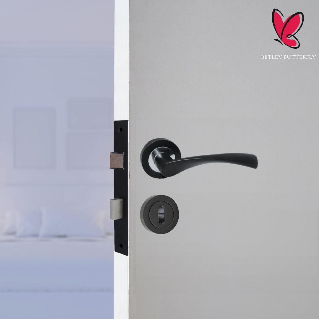 MULTIPACK Astrid Door Handles Latch Twist Lever on Rose Duo - Matt Black Chrome 120mm