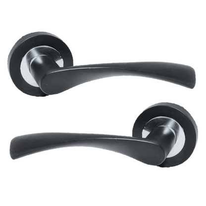 MULTIPACK Astrid Door Handles Latch Twist Lever on Rose Duo - Matt Black Chrome 120mm