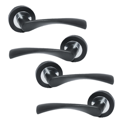 MULTIPACK Astrid Door Handles Latch Twist Lever on Rose Duo - Matt Black Chrome 120mm