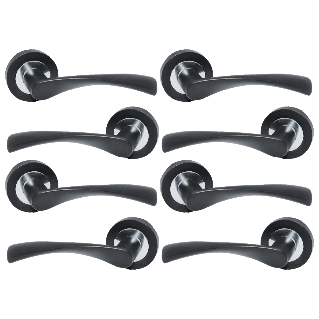 MULTIPACK Astrid Door Handles Latch Twist Lever on Rose Duo - Matt Black Chrome 120mm