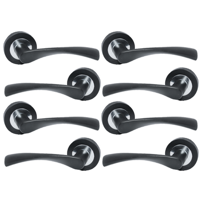MULTIPACK Astrid Door Handles Latch Twist Lever on Rose Duo - Matt Black Chrome 120mm