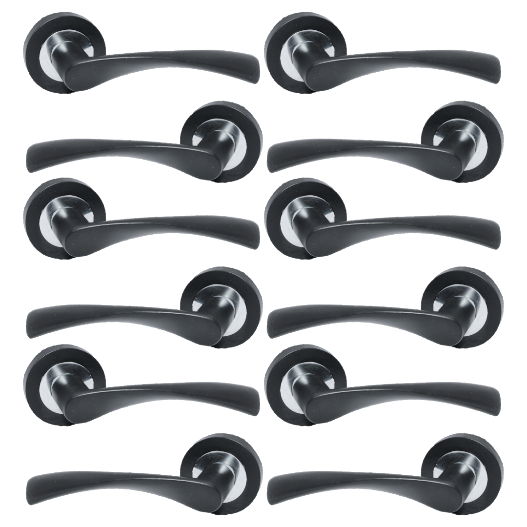 MULTIPACK Astrid Door Handles Latch Twist Lever on Rose Duo - Matt Black Chrome 120mm