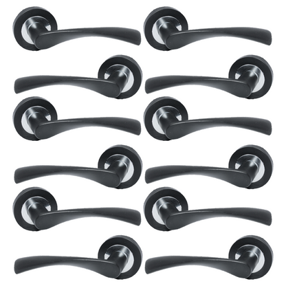 MULTIPACK Astrid Door Handles Latch Twist Lever on Rose Duo - Matt Black Chrome 120mm