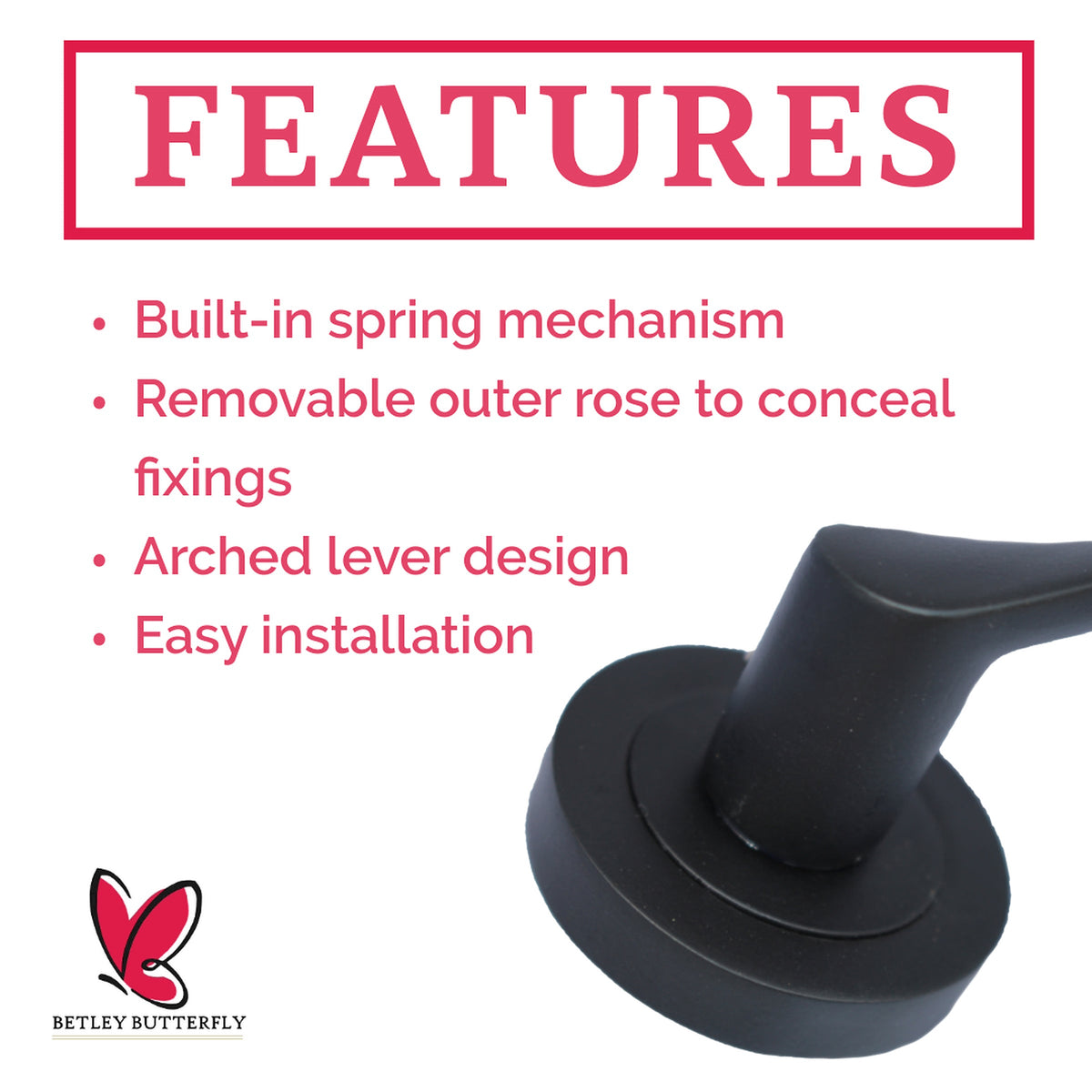 Marketplace JPG companion for Astrid Door Handles Latch Twist Lever on Rose - Matt Black 120mm - 50mm