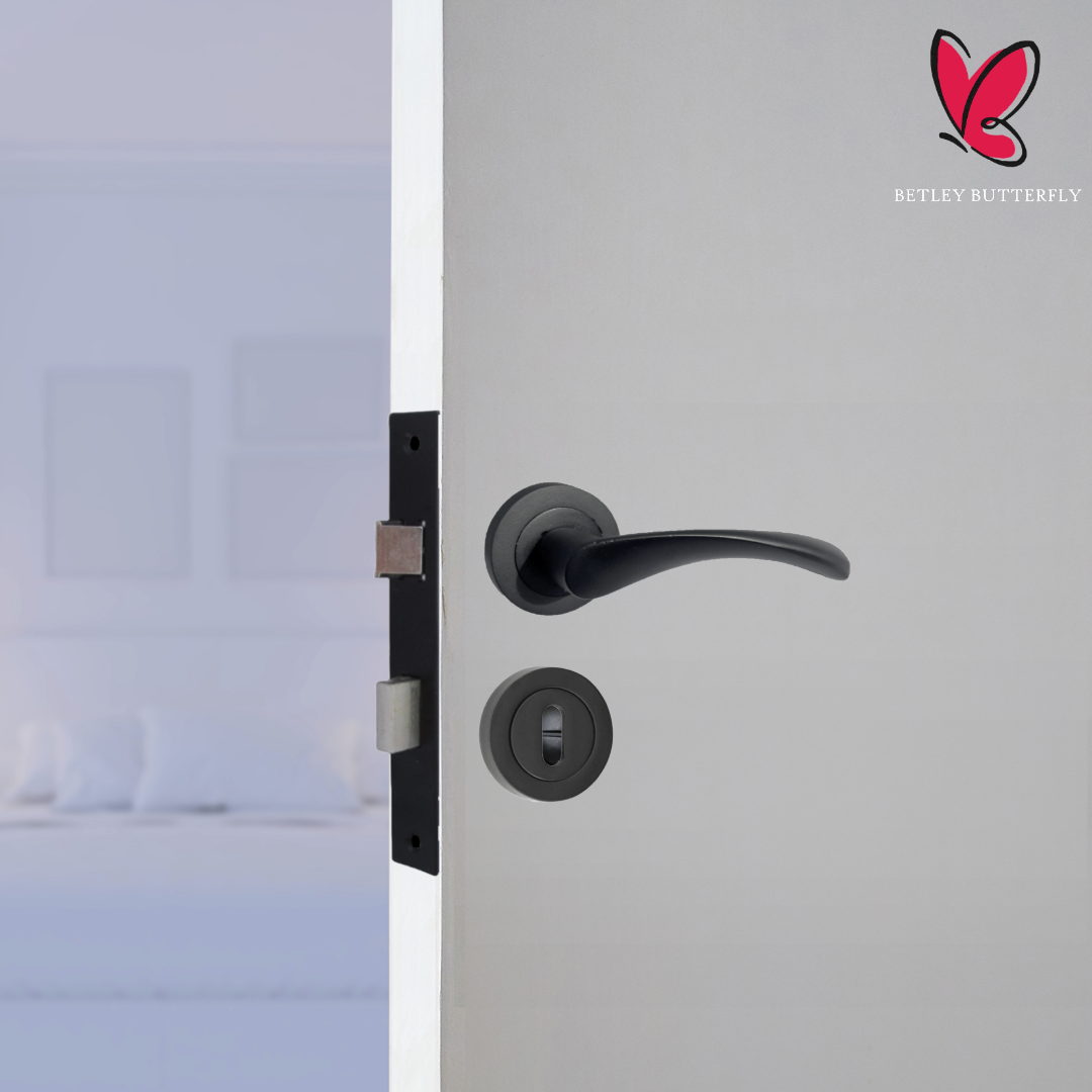 MULTIPACK Astrid Door Handles Latch Twist Lever on Rose Duo - Matt Black 120mm