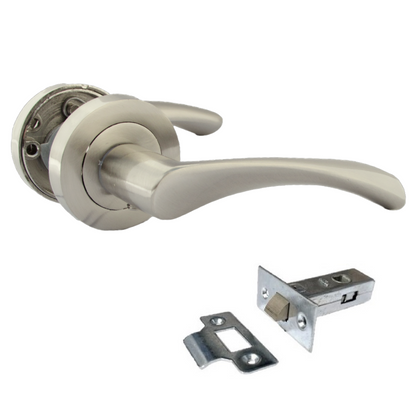 Poignée de porte Astrid à levier tournant sur rosace - Loquet satiné 120 mm